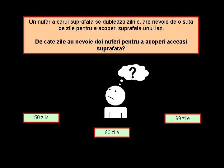 Un nufar a carui suprafata se dubleaza zilnic, are nevoie de o suta de