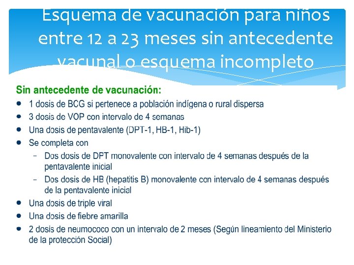 Esquema de vacunación para niños entre 12 a 23 meses sin antecedente vacunal o
