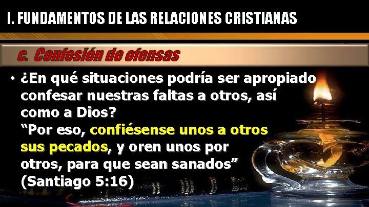 I. FUNDAMENTOS DE LAS RELACIONES CRISTIANAS • ¿En qué situaciones podría ser apropiado confesar