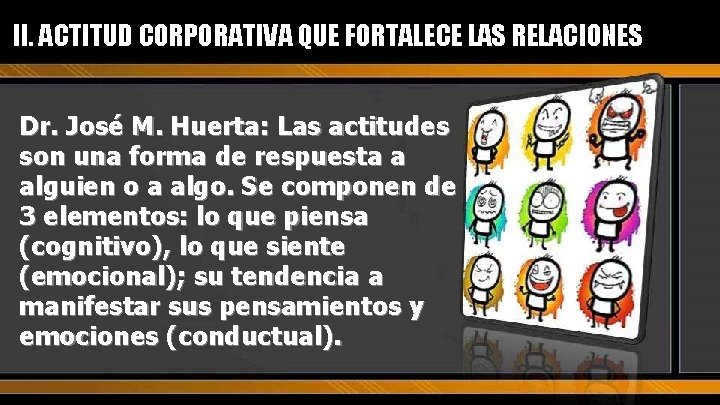 II. ACTITUD CORPORATIVA QUE FORTALECE LAS RELACIONES Dr. José M. Huerta: Las actitudes son