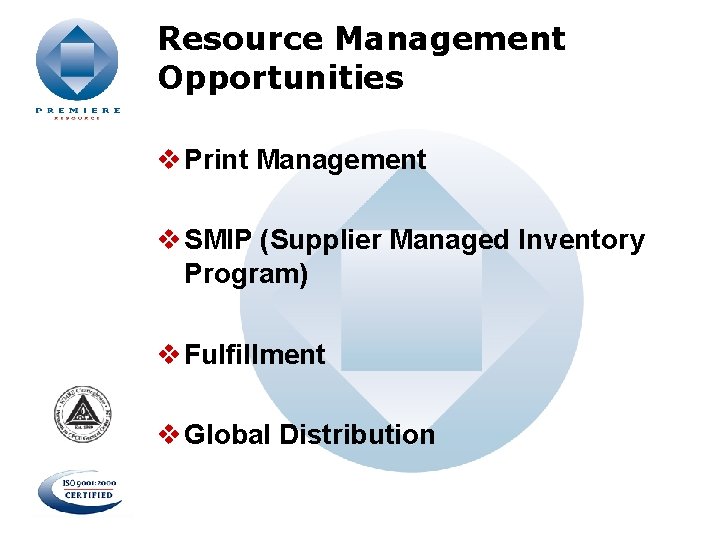 Resource Management Opportunities v Print Management v SMIP (Supplier Managed Inventory Program) v Fulfillment