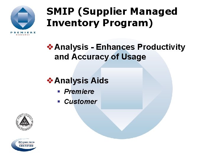 SMIP (Supplier Managed Inventory Program) v Analysis - Enhances Productivity and Accuracy of Usage