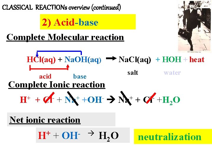 CLASSICAL REACTIONs overview (continued) 2) Acid-base Complete Molecular reaction HCl(aq) + Na. OH(aq) acid