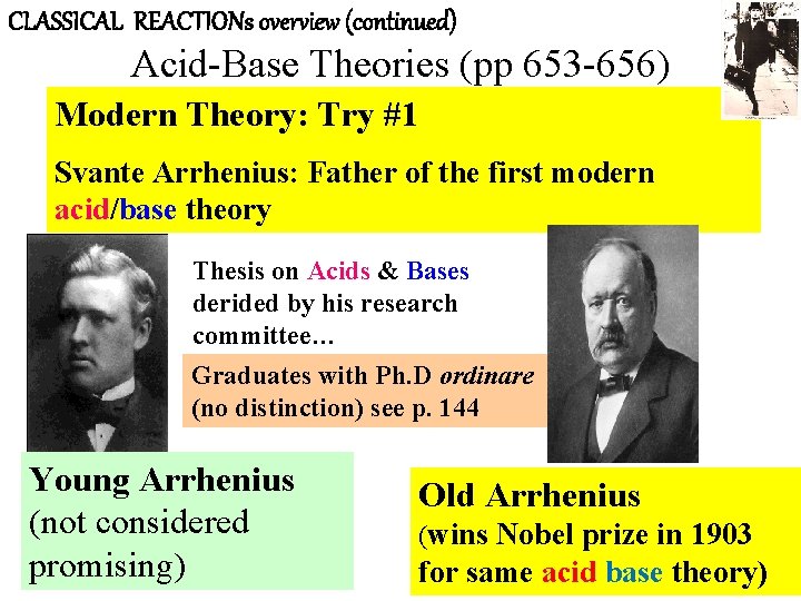CLASSICAL REACTIONs overview (continued) Acid-Base Theories (pp 653 -656) Modern Theory: Try #1 Svante