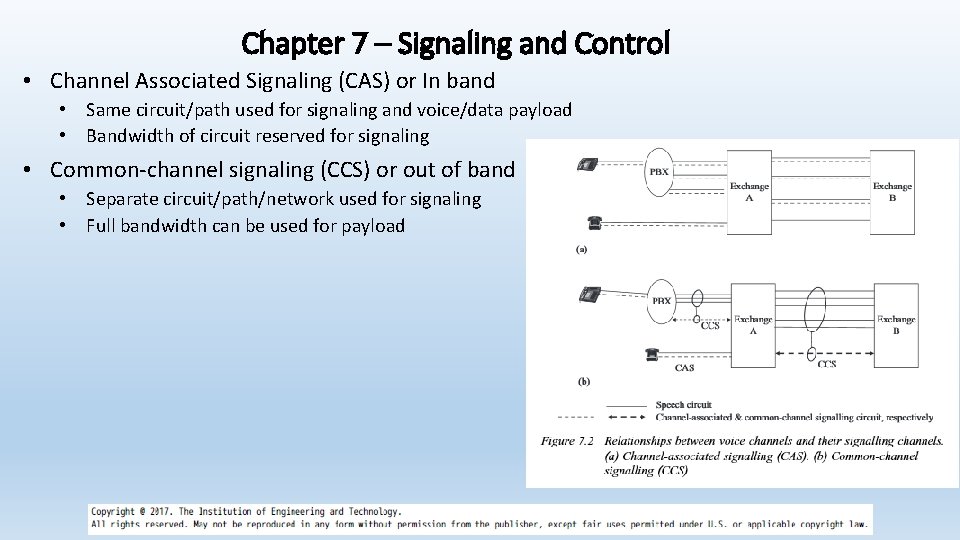 Chapter 7 – Signaling and Control • Channel Associated Signaling (CAS) or In band