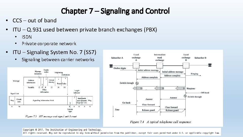 Chapter 7 – Signaling and Control • CCS – out of band • ITU