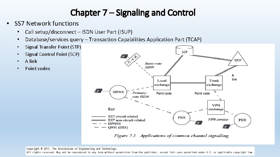 Chapter 7 – Signaling and Control • SS 7 Network functions • Call setup/disconnect