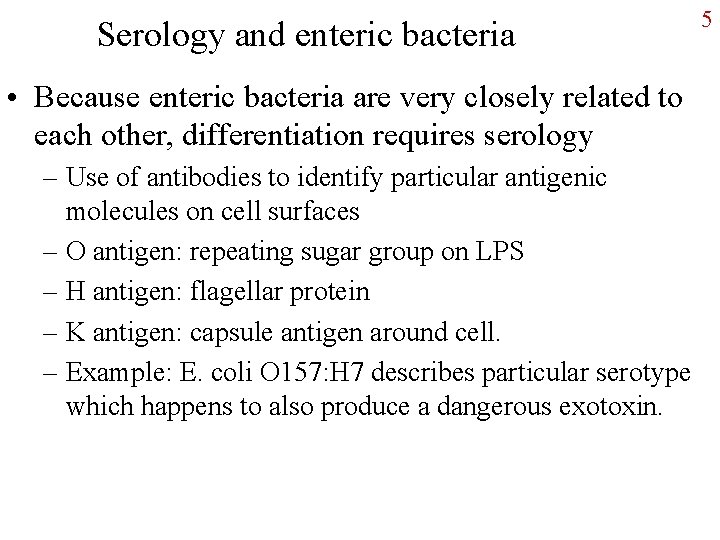 Serology and enteric bacteria • Because enteric bacteria are very closely related to each