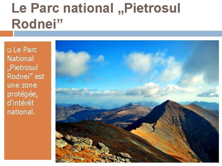Le Parc national „Pietrosul Rodnei” Le Parc National „Pietrosul Rodnei” est une zone protégée,
