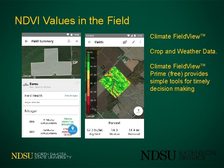 NDVI Values in the Field Climate Field. View™ Crop and Weather Data. Climate Field.