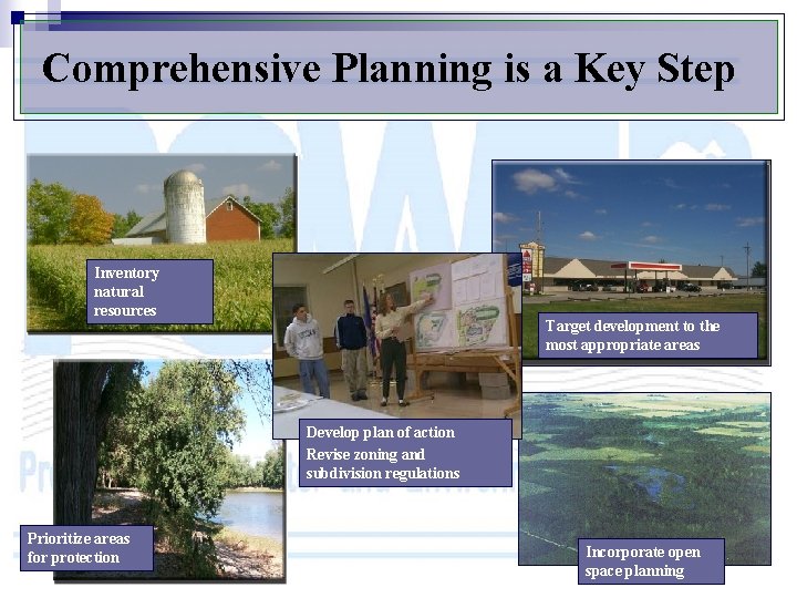 Comprehensive Planning is a Key Step Inventory natural resources Target development to the most