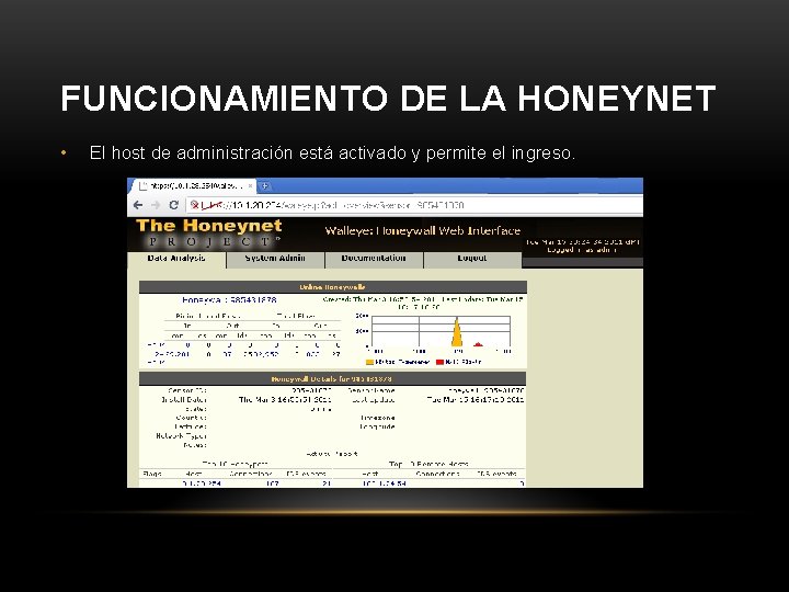 FUNCIONAMIENTO DE LA HONEYNET • El host de administración está activado y permite el