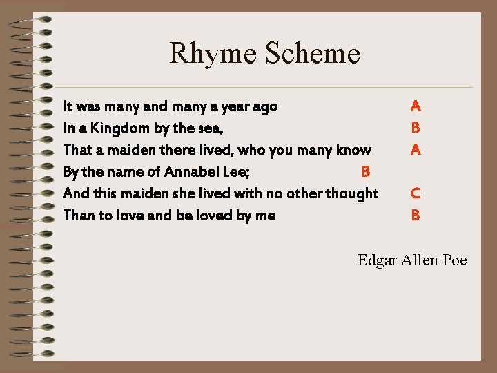 Rhyme Scheme It was many and many a year ago In a Kingdom by