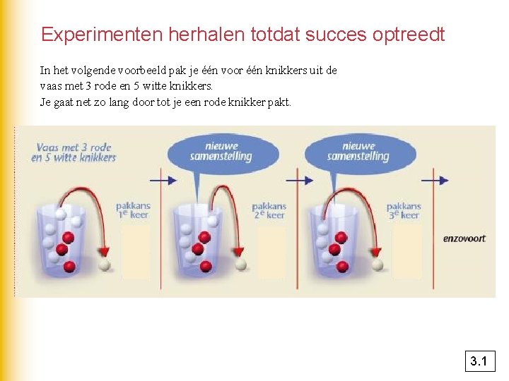 Experimenten herhalen totdat succes optreedt In het volgende voorbeeld pak je één voor één