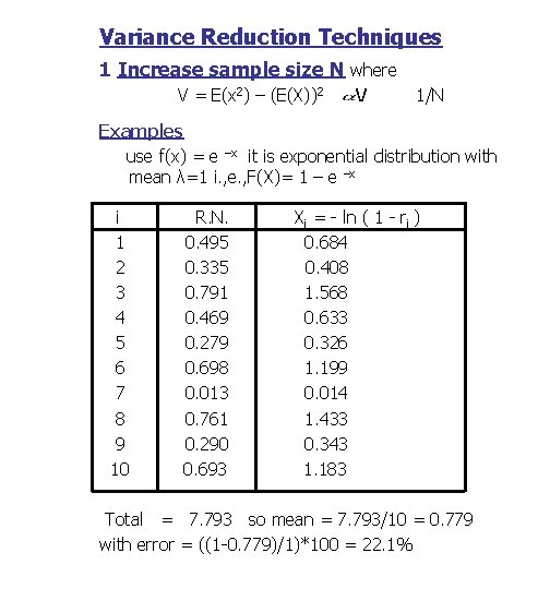 Variance Reduction Techniques 1 Increase sample size N where V = E(x 2) –