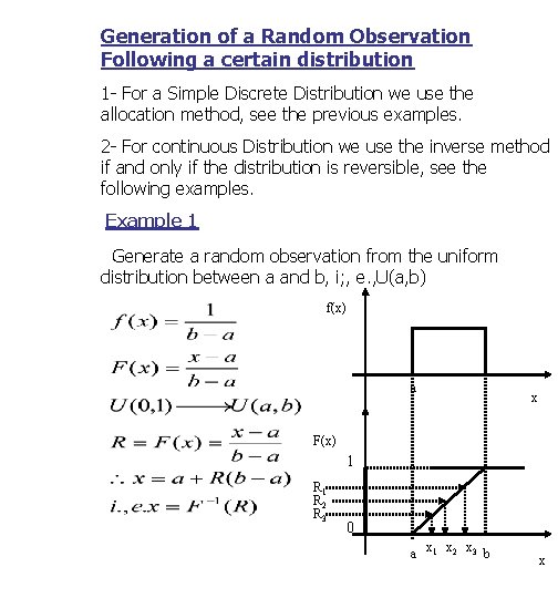 Generation of a Random Observation Following a certain distribution 1 - For a Simple