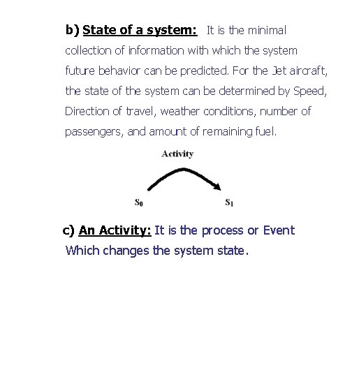 b) State of a system: It is the minimal collection of information with which