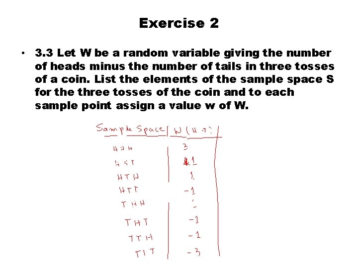 Exercise 2 • 3. 3 Let W be a random variable giving the number
