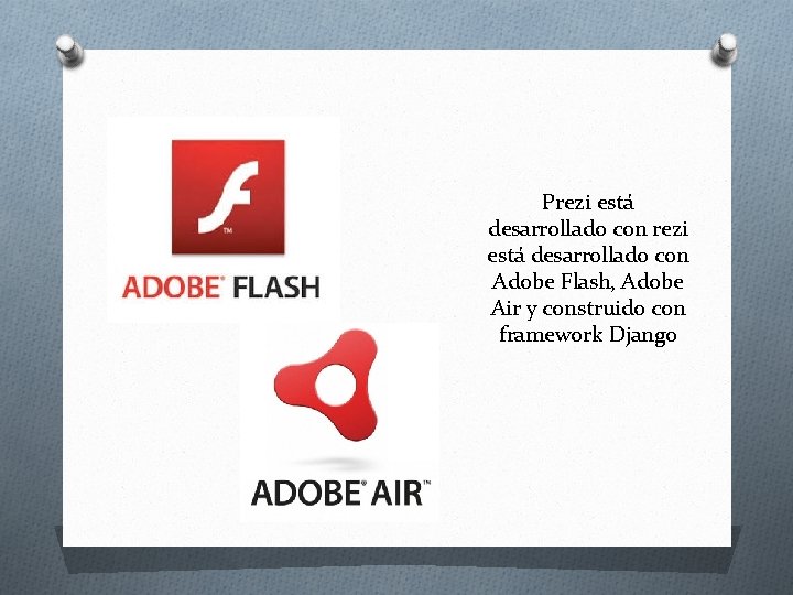 Prezi está desarrollado con Adobe Flash, Adobe Air y construido con framework Django 