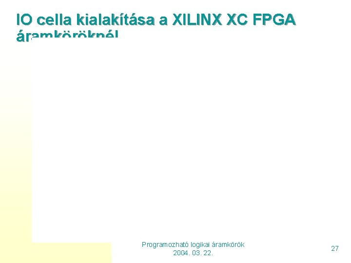 IO cella kialakítása a XILINX XC FPGA áramköröknél Programozható logikai áramkörök 2004. 03. 22.