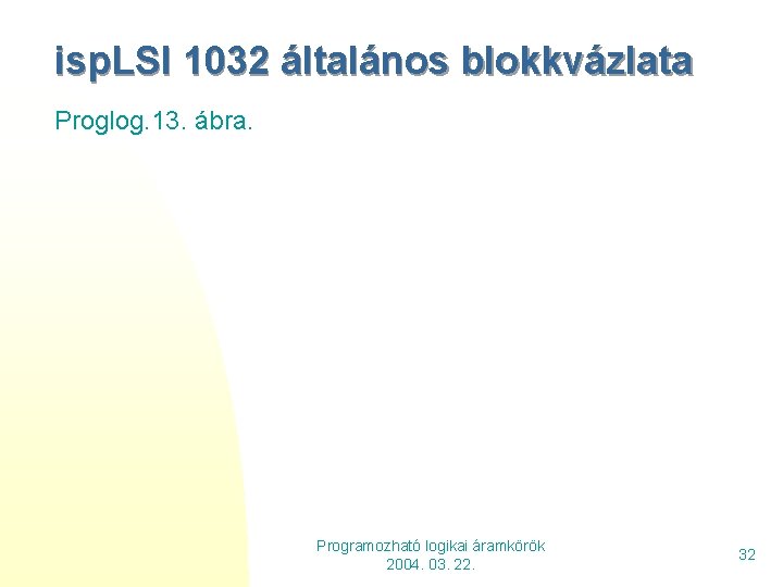isp. LSI 1032 általános blokkvázlata Proglog. 13. ábra. Programozható logikai áramkörök 2004. 03. 22.
