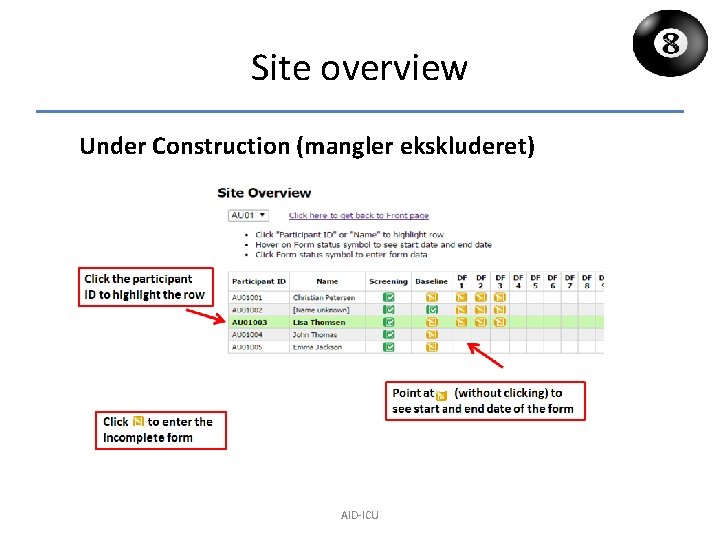 Site overview Under Construction (mangler ekskluderet) AID-ICU 