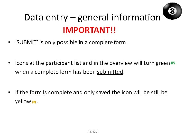 Data entry – general information AID-ICU 