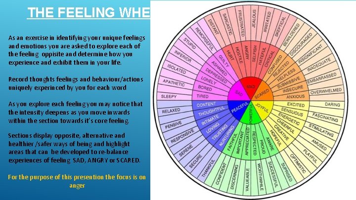 THE FEELING WHEEL As an exercise in identifying your unique feelings and emotions you