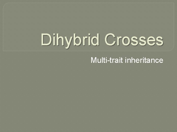 Dihybrid Crosses Multi-trait inheritance 