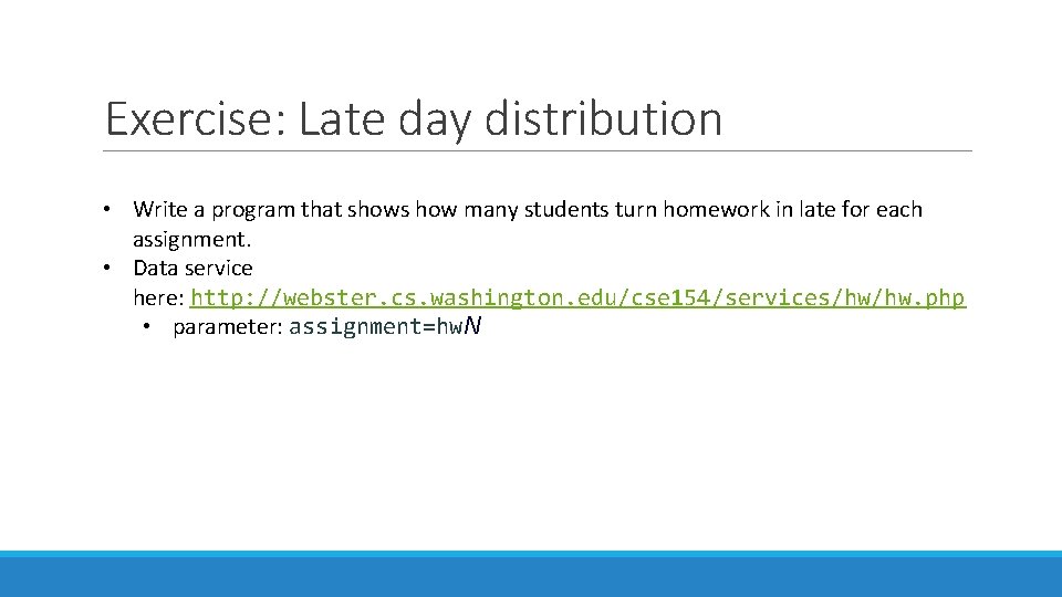 Exercise: Late day distribution • Write a program that shows how many students turn