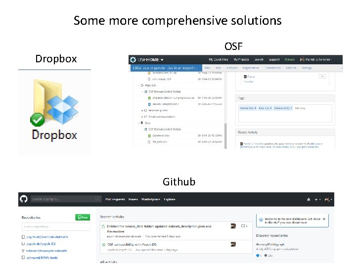 Some more comprehensive solutions OSF Dropbox Github 