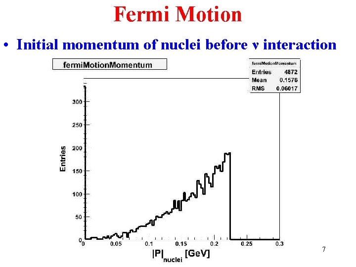 Fermi Motion • Initial momentum of nuclei before ν interaction 7 Fermi Motion • Initial momentum of nuclei before ν interaction 7