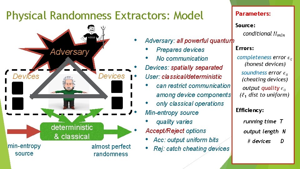 Physical Randomness Extractors: Model Parameters: Source: • Adversary Devices • • • deterministic &