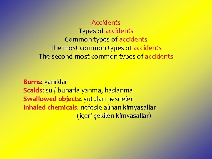 Accidents Types of accidents Common types of accidents The most common types of accidents