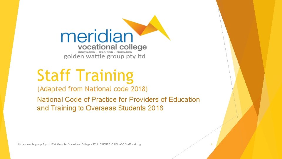 Staff Training Adapted from National code 2018 National