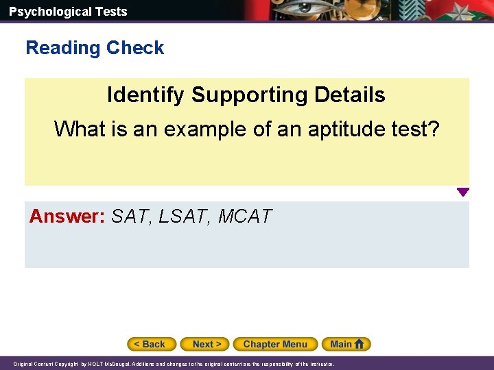 Psychological Tests Reading Check Identify Supporting Details What is an example of an aptitude