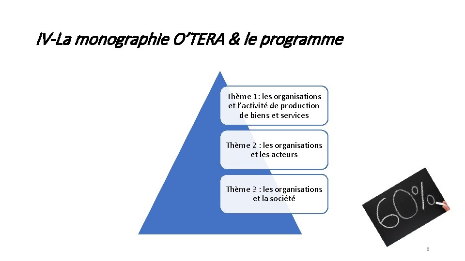 IV-La monographie O’TERA & le programme Thème 1: les organisations et l’activité de production