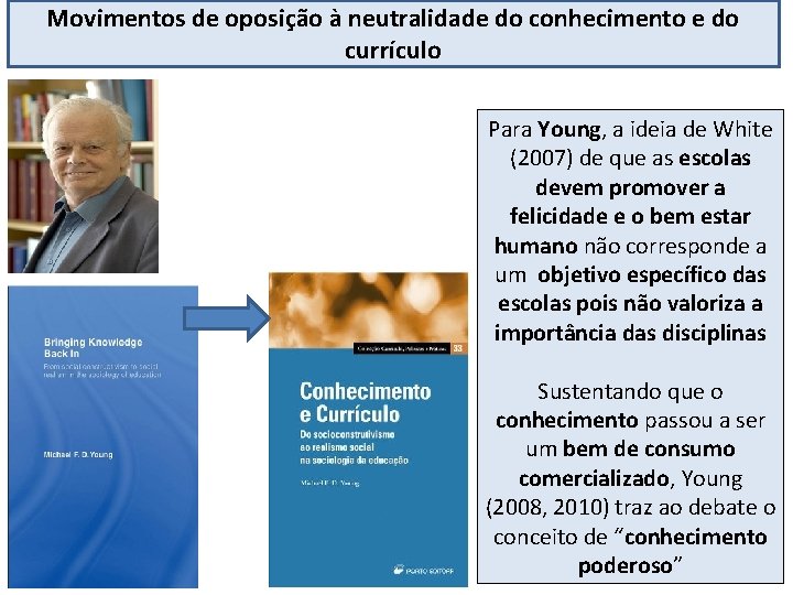 Movimentos de oposição à neutralidade do conhecimento e do currículo Para Young, a ideia