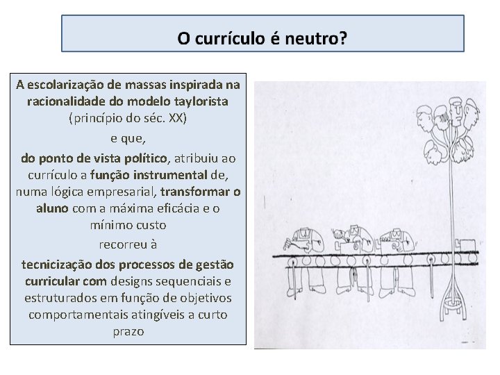 A escolarização de massas inspirada na racionalidade do modelo taylorista (princípio do séc. XX)