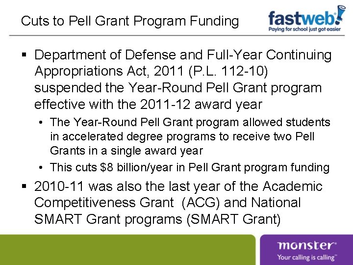Cuts to Pell Grant Program Funding § Department of Defense and Full-Year Continuing Appropriations Cuts to Pell Grant Program Funding § Department of Defense and Full-Year Continuing Appropriations