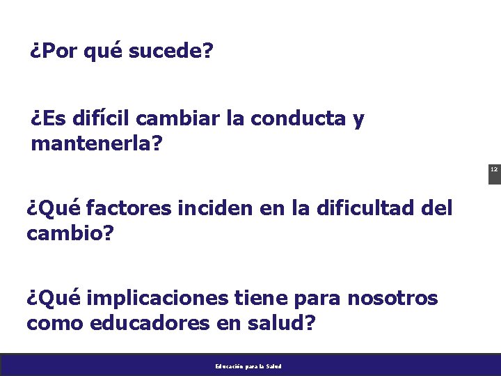 ¿Por qué sucede? ¿Es difícil cambiar la conducta y mantenerla? 12 ¿Qué factores inciden