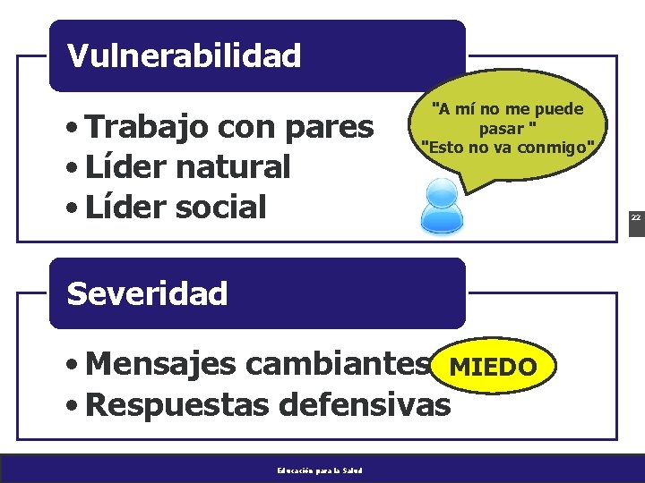 Vulnerabilidad • Trabajo con pares • Líder natural • Líder social "A mí no