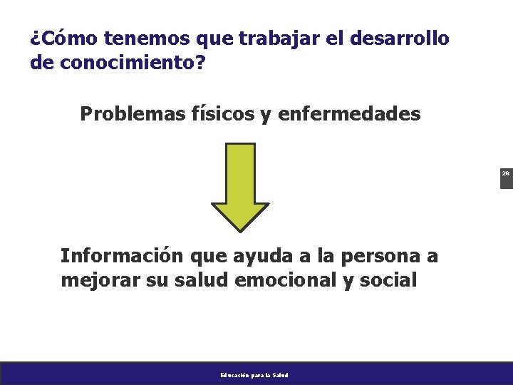 ¿Cómo tenemos que trabajar el desarrollo de conocimiento? Problemas físicos y enfermedades 28 Información