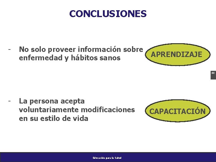 CONCLUSIONES - No solo proveer información sobre enfermedad y hábitos sanos APRENDIZAJE 44 -