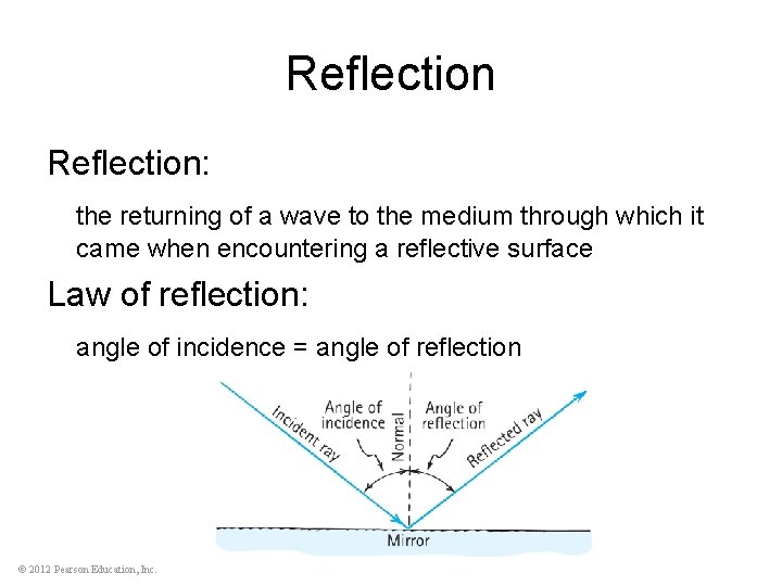 Reflection: the returning of a wave to the medium through which it came when