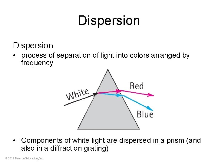 Dispersion • process of separation of light into colors arranged by frequency • Components