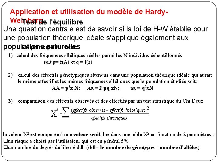 Application et utilisation du modèle de Hardy. Weinberg Test de l'équilibre Une question centrale