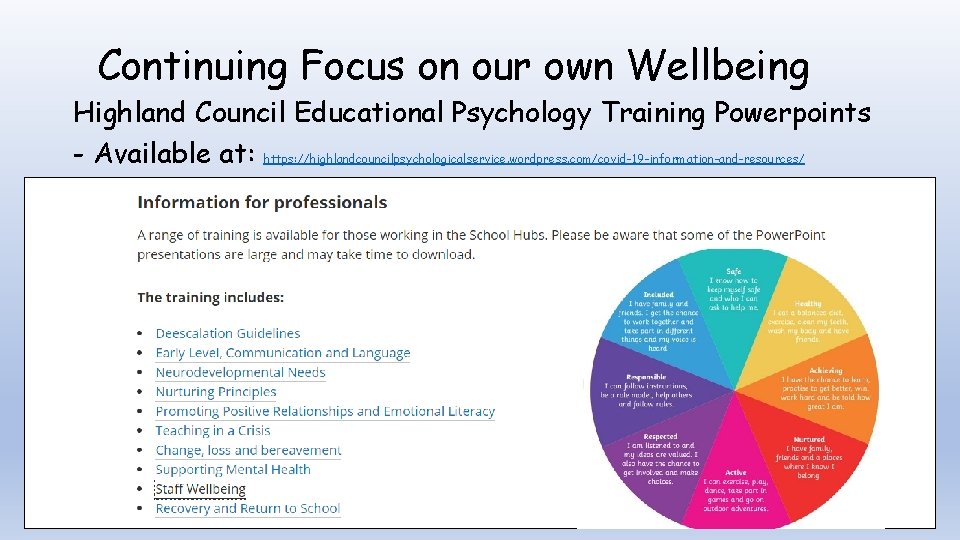 Continuing Focus on our own Wellbeing Highland Council Educational Psychology Training Powerpoints - Available