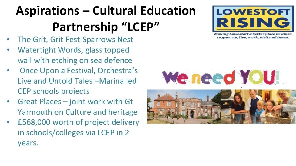 Aspirations – Cultural Education Partnership “LCEP” • The Grit, Grit Fest-Sparrows Nest • Watertight