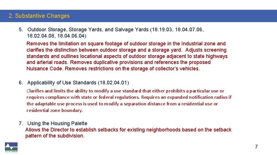 2. Substantive Changes 5. Outdoor Storage, Storage Yards, and Salvage Yards (18. 19. 03,